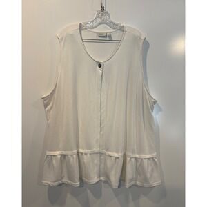 LOGO Lounge Lori Goldstein White Sleeveless Peplum Ruffle Top Vest Pockets 3X
